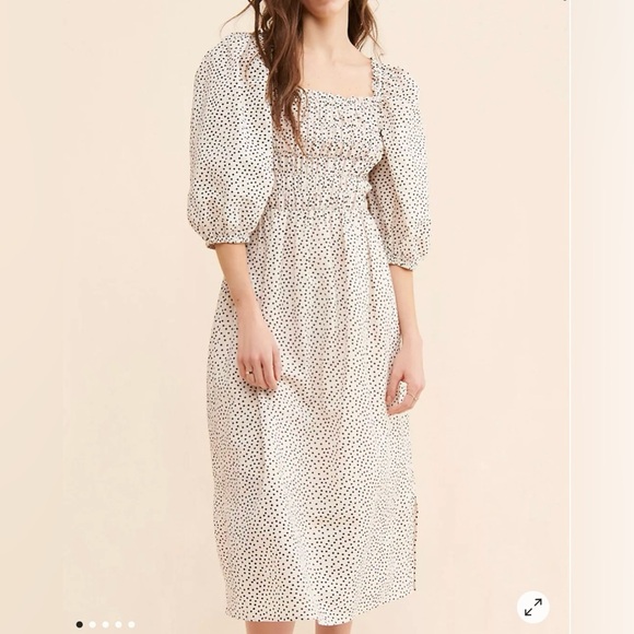 JUST Female Avi Polka Dot Smocked Puff Sleeve Midi Dress Sz 36 (US 4-6) cottage - Picture 1 of 8